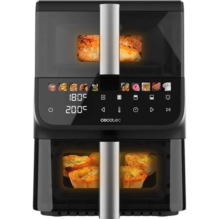 Cecotec Cecofry DuoLevel 10000, Heißluftfritteuse mit 10 l Kapazität, 2000 W, vertikales Design, 2 Behälter (3,5 l und 6,5 l), Touchscreen, 10 Menüs, Temperatur 80–200 ºC, Sync-Funktion – Bild 1