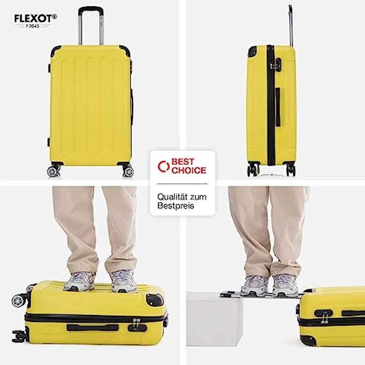 Flexot® Flex-2045 Koffer Zwillingsrollen Reisekoffer Trolley Hartschale (XL, Hell-Gelb) – Bild 3
