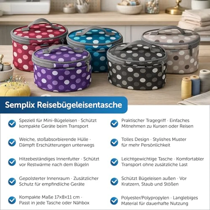 Semplix Bügelset 4-teilig mit Prym Mini-Dampfbügeleisen, inkl. Bügelunterlage, Silikonablage & Reisetasche, für Nähen, Quilten & Patchwork, grau – Bild 3