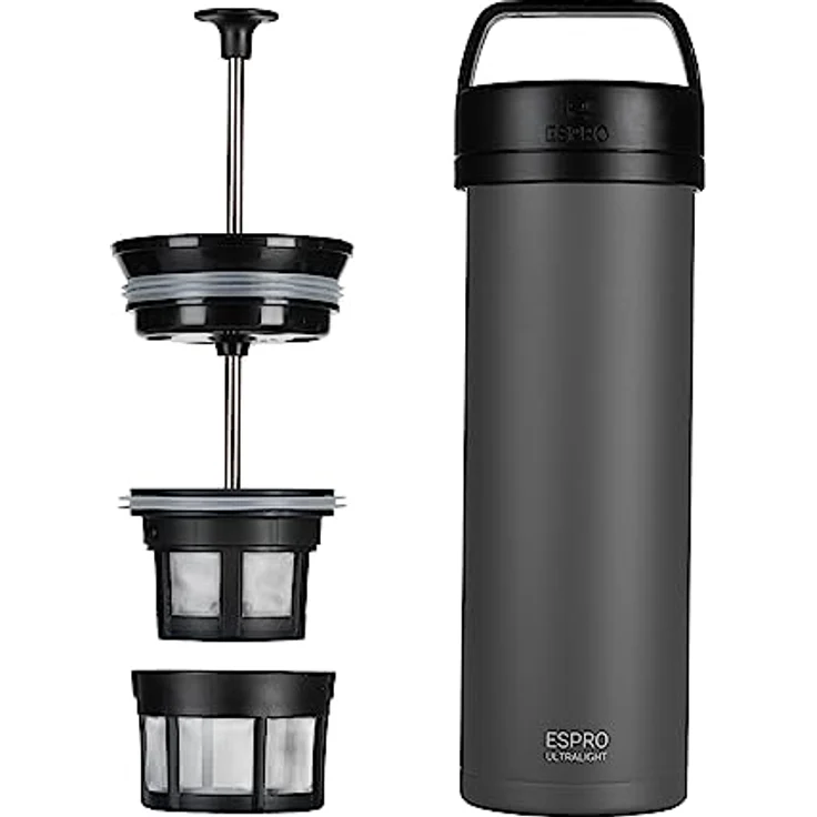 ESPRO Reise French Press Ultralight, Mini Coffee Maker mit Thermo-Funktion, 475ml, grau – Bild 1