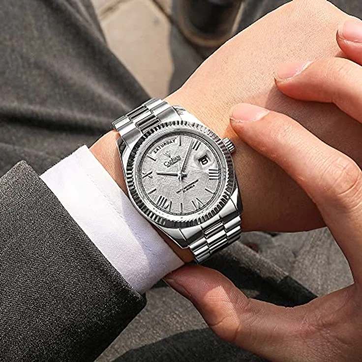 CADISEN MIYOTA 8285 Automatik Uhr Herren, Mechanische Armbanduhr mit Saphirglas, Edelstahlarmband, grau, wasserdicht bis 100 m – Bild 4