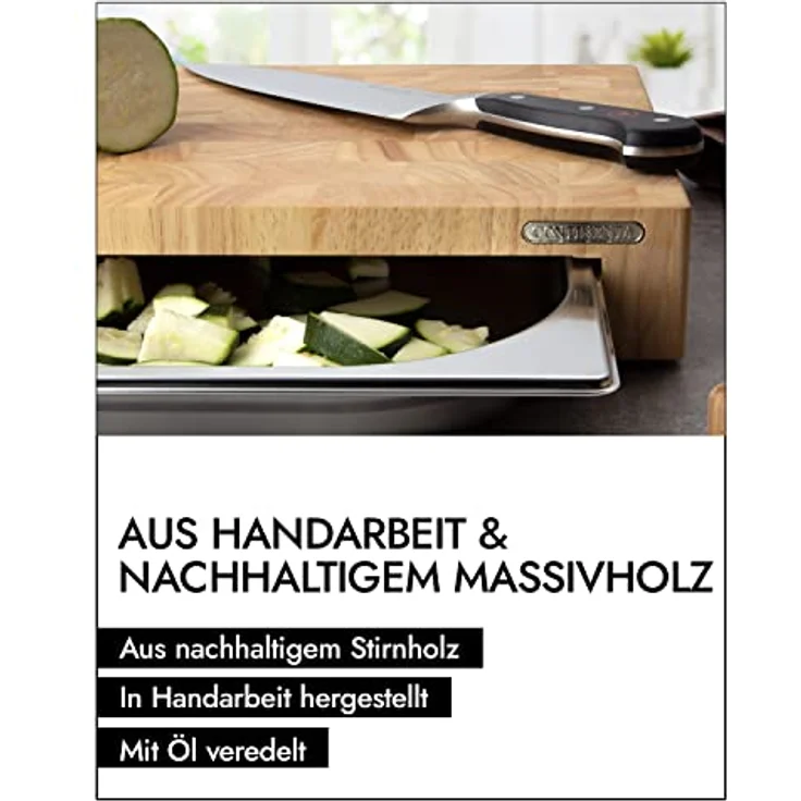 Continenta Schneidebrett Stirnholz mit Edelstahl Schublade Maße: 39 x 27 x 6 cm – Bild 5