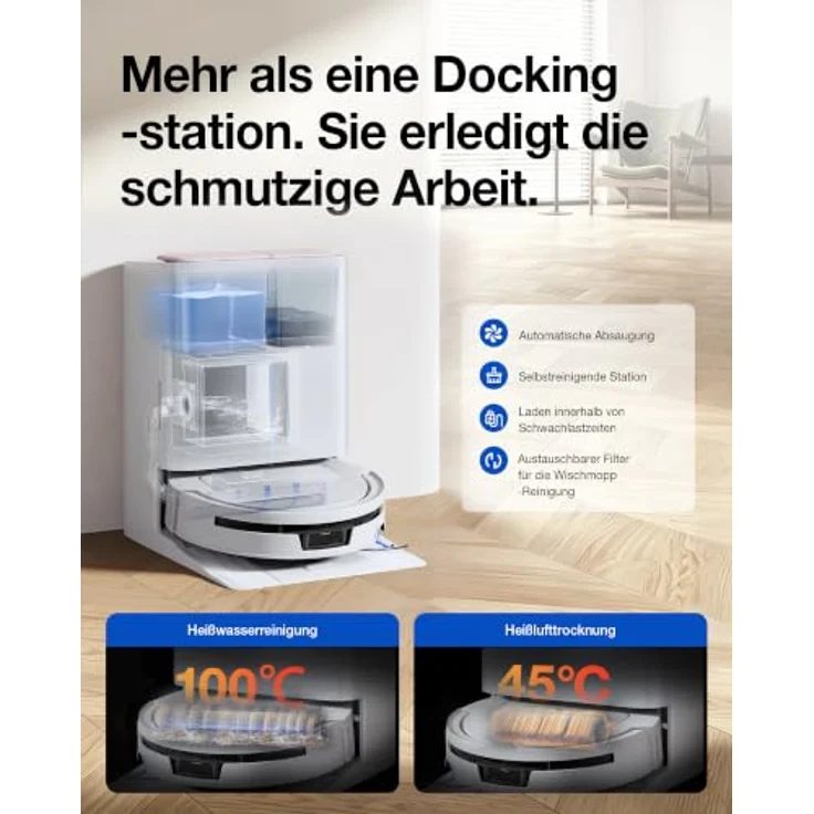 ECOVACS T90 MAX PRO OMNI EU WHITE, Saug- und Wischroboter mit 3.800 Pa Saugkraft, selbstreinigendem Rollenmopp und 100°C-Heißwasser-Waschen – Bild 6