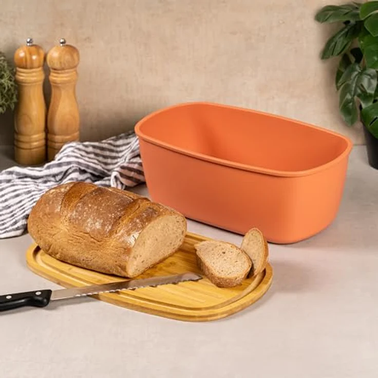 bremermann Brotkasten oval mit Bambus-Deckel, Brotbox mit Schneidebrett, rotbraun, für frisches Brot und einfache Reinigung – Bild 2