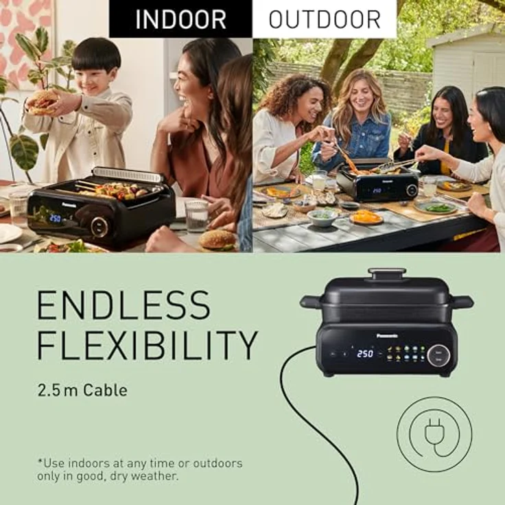 Panasonic NF-GM400KXE 4-in-1 Elektro-Multikocher, 1400W, 40–250 °C, 9 Automatikprogramme, 4 Zubehörteile, rauchfreier Grill, spülmaschinenfest, schwarz – Bild 4