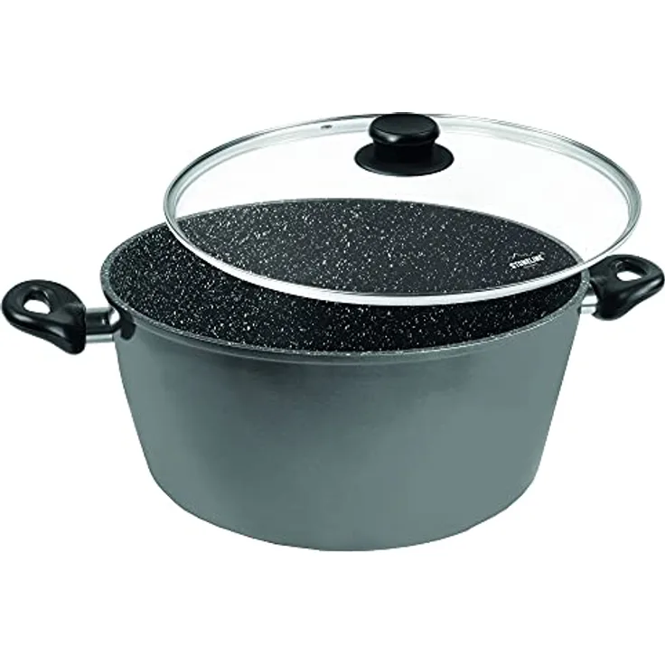 Stoneline XXXL Kochtopf 32 cm, mit Deckel, Induktion, Aluguss, beschichtet mit echten Steinpartikeln, grau, beschichteter Kochtopf groß, 32cm Durchmesser, antihaftbeschichtet