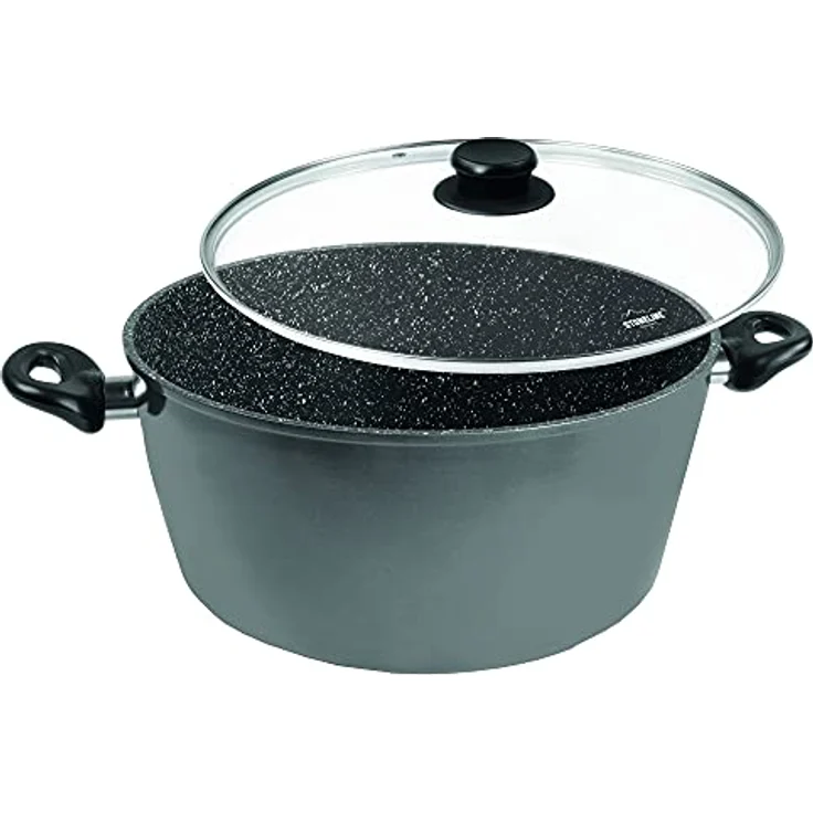 Stoneline XXXL Kochtopf 32 cm, mit Deckel, Induktion, Aluguss, beschichtet mit echten Steinpartikeln, grau, beschichteter Kochtopf groß, 32cm Durchmesser, antihaftbeschichtet – Bild 1