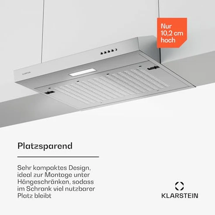 Klarstein SlimVent Dunstabzugshaube Unterbau, 60 cm, 200 m³/h, Energieeffizienz A+, 52 dB, LED-Beleuchtung, spülmaschinengeeignete Filter, Weiß, Silber – Bild 2