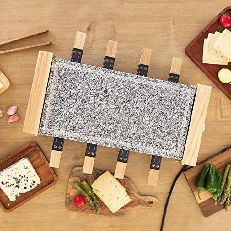 Cecotec Holz Raclette Käse & Grill 8200 Holz Schwarz. 1200 W, Grillfläche, 8 Einzelpfannen, Antihaftplatte, einstellbarer Thermostat, abnehmbares Design (Holz, AllStone) – Bild 3