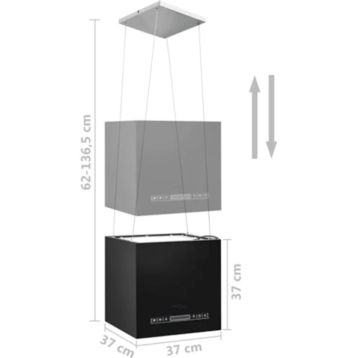 vidaXL Hängende Inselhaube, 37 cm, mit LCD-Touch-Sensor, pulverbeschichteter Stahl, geräuscharm, 3-stufige Absaugung, integrierte LED-Leuchten – Bild 3