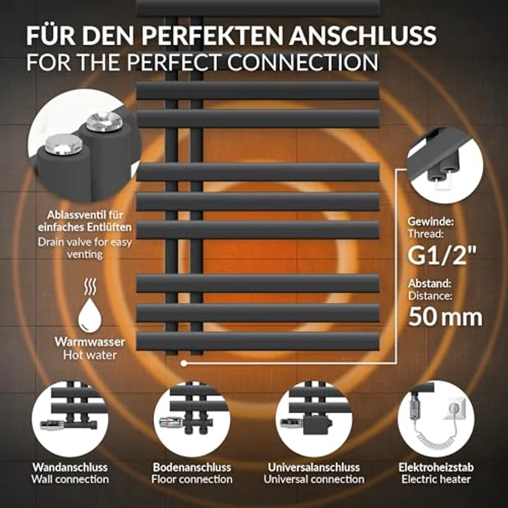 ECD Germany Iron EM Design Badheizkörper - 600 x 1600 mm - Anthrazit - Designheizkörper Paneelheizkörper Handtuchwärmer 630W - Qualität & Vielseitigkeit – Bild 4