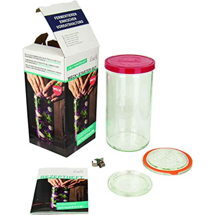 Weck Stangenglas Starter-Set Glas inkl. 2 Glasdeckel ø 80 mm 100 mm mit Zubehör