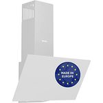 Wiggo Dunstabzugshaube 60cm kopffrei I Abluft Umluft Dunstabzug 650m³/h - Touch-Display 4 Stufen I Energieeffizienzklasse A Schräghaube inkl. Fettfilter & 2x Kohlefilter I Abzugshaube Glasfront weiß