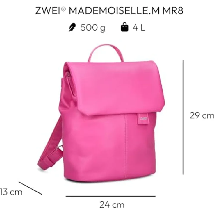 Zwei Mademoiselle.M City Rucksack, pink, 29 cm, 100% Polyurethan, 24 cm x 13 cm x 29 cm – Bild 2