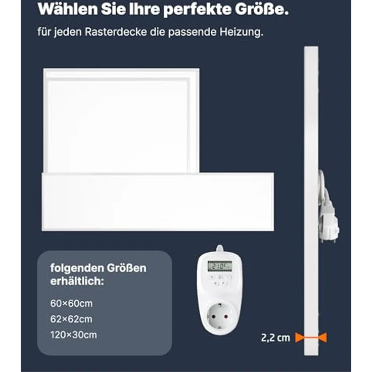 Viesta 60x60 Carbon Crystal Infrarot Wandheizung 360 W mit TH12 Thermostat, weiß, energiesparend, Überhitzungsschutz – Bild 4