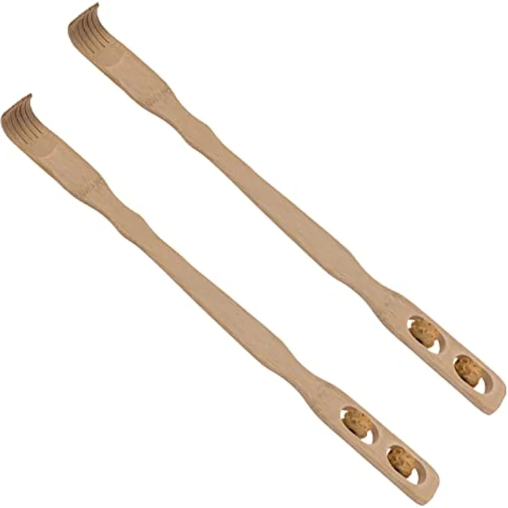 2er Set Rückenkratzer mit Massagerollen Bambus Kratzhilfe 46 cm Kratzhand Rücken Kratzer Rückenmassage – Bild 1