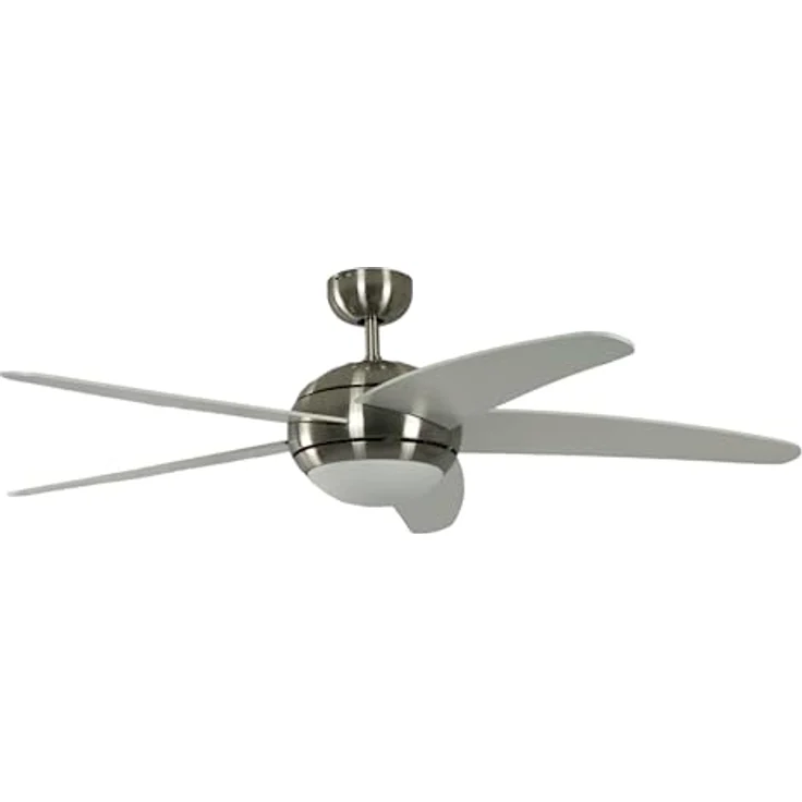 Pepeo Deckenventilator mit Beleuchtung und Fernbedienung Melton, Gehäuse Nickel, Flügelfarbe Weiß, 132 cm, für Räume bis zu 25m² – Bild 2