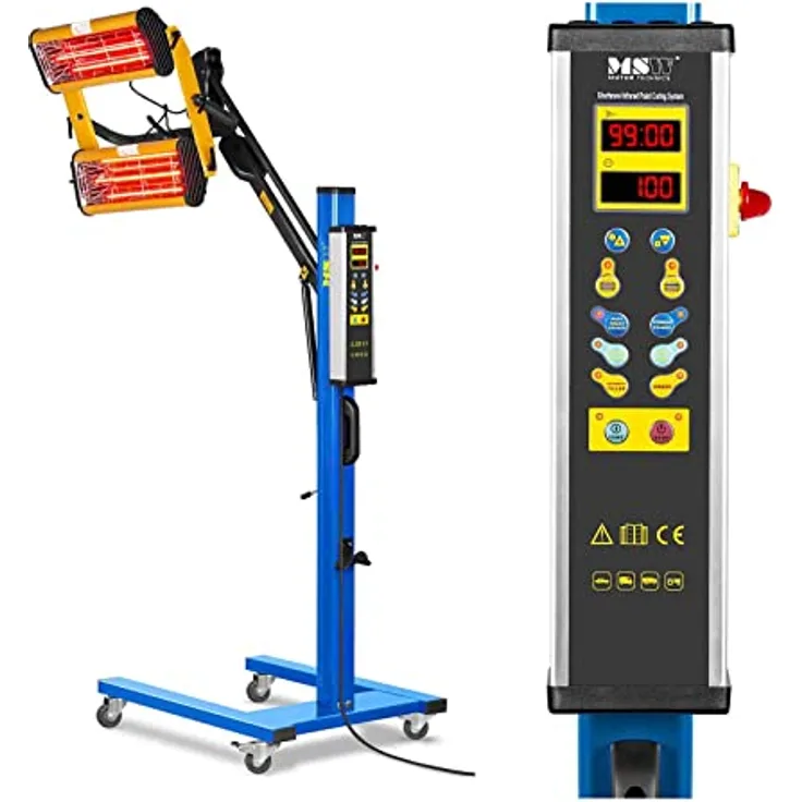MSW Lacktrockner Infrarot Trockner Strahler IR-DRYER2000.1 (2200 W, 2 Strahler, 40–100 °C, Trocknungsfläche 800 x 1000 mm, Max. Höhe 224 cm, Timer 1–99 min)