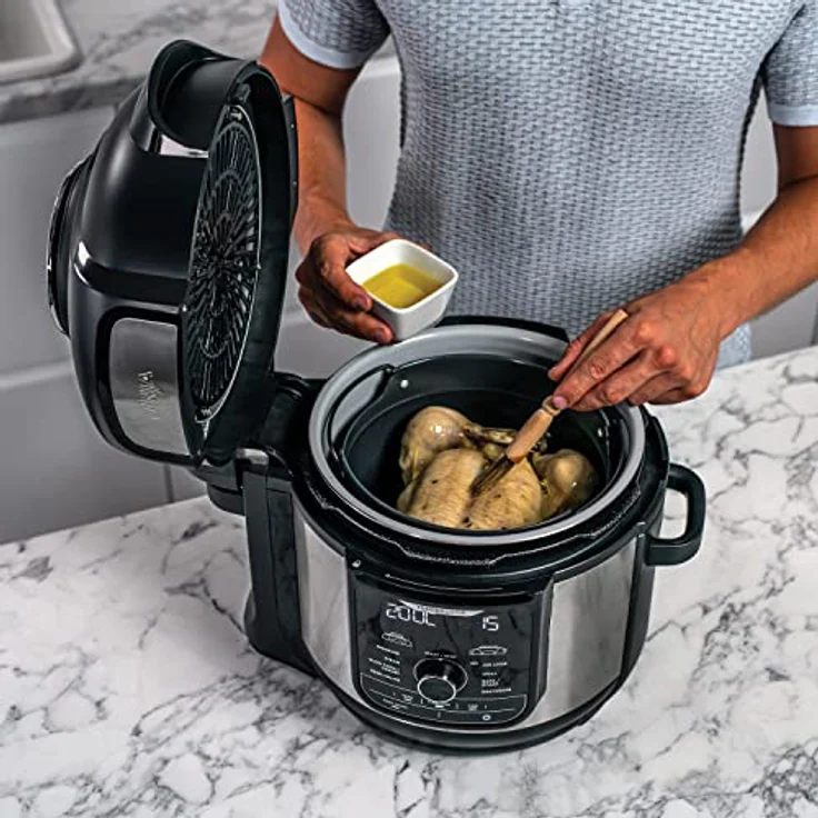 Ninja OP500EU Multi Cooker Multikocher, Brushed Stainless Ceramic Coated Cooking Pots-Plastic, Steel-Black – Bild 3