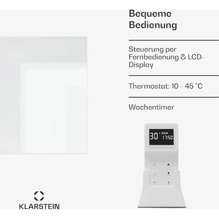 Klarstein Infrarotheizung mit Thermostat, 720W Elektroheizung, Smart Infrarotheizung zur Wandmontage, IR mit Erkennung Offener Fenster, Feuchtraum Heizkörper CO2-Frei, IP54 Elektro Wand Heizung – Bild 4