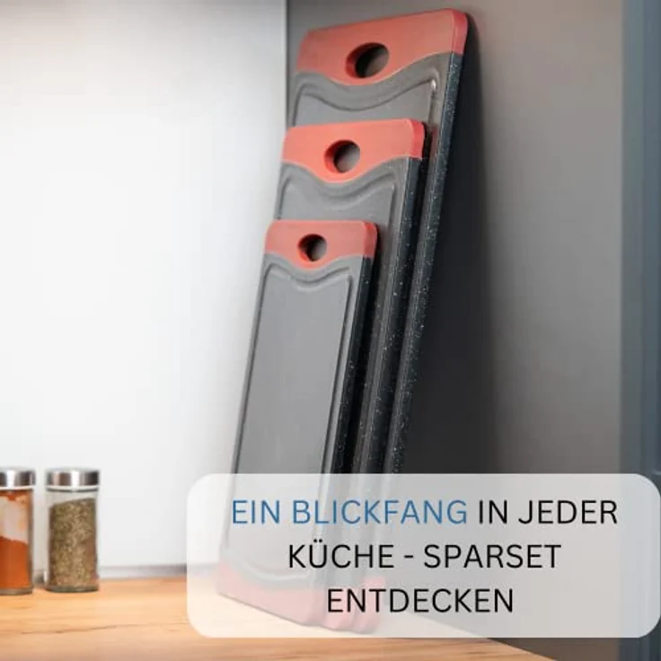 Westmark Kunststoff-Schneidbrett, 30 x 21 x 1,4 cm, Mit Saftrille, Granitoptik, Anthrazit-Rot, 6215224G – Bild 8