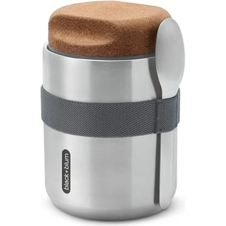 Black + Blum Lunch-Thermobecher, 100% auslaufsicherer Thermo Pot mit Naturkorkdeckel, Silber – Bild 1