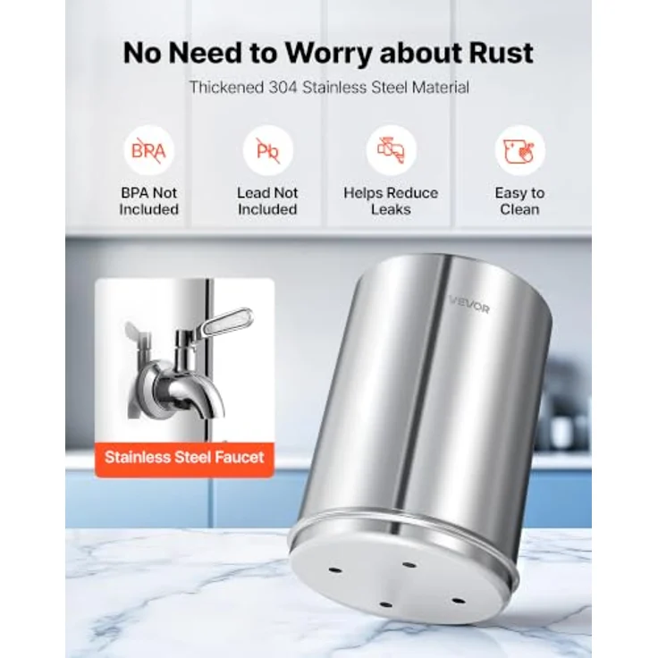 VEVOR Schwerkraft-Wasserfilter Wasserfiltersystem 12,3 L Edelstahl 304, reduziert Blei und bis zu 99 % Chlor, mit 2 Aktivkohlefiltern und 2 Fluoridfiltern, inkl. Wasserhahn & Ständer – Bild 5