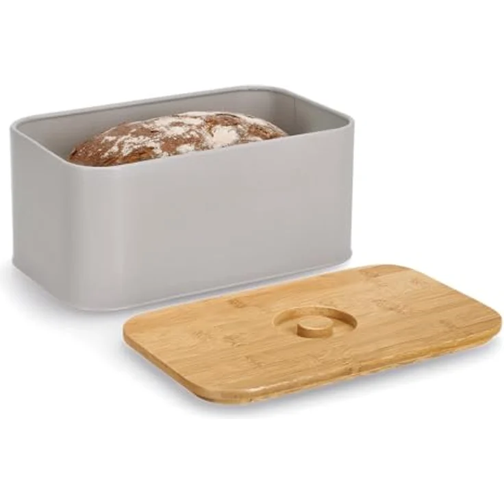 Zeller Present Brotkasten m. Bambusdeckel, Metall, beige, Brotaufbewahrung, Beige – Bild 2