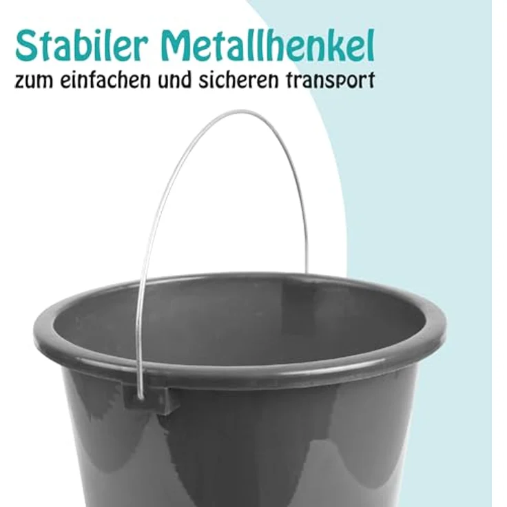 ProHome Putzeimer Kunststoff-Eimer 5 Liter, stapelbar, BPA-frei, mit Metallbügel, in Blau und Anthrazit, Made in EU – Bild 2