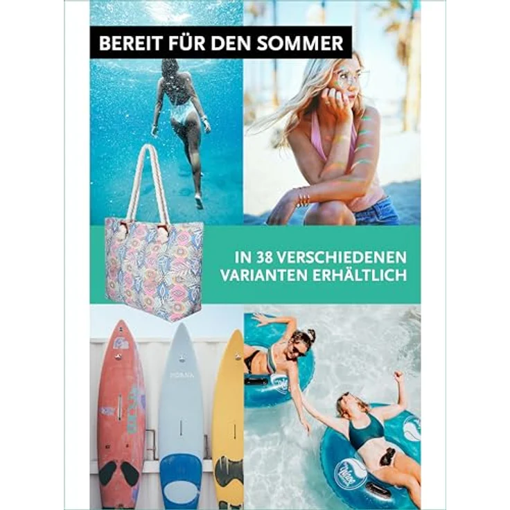 DonDon Strandtasche XXL mit Reißverschluss, Robuste Shopper Tasche Damen für Strand und Meer, Inklusive Mini Tasche zur optimalen Organisation, 58 x 38 x 18 cm – Bild 5
