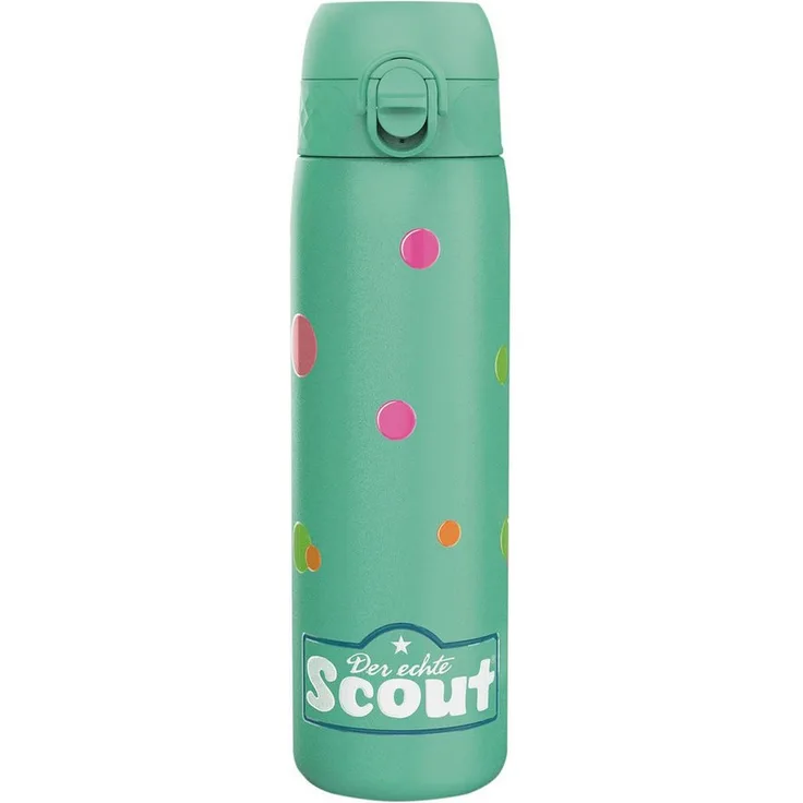 Scout Trinkflasche Bottle, kindgerechtes Muster Dots (mint/rosa/orange), 0,5 l aus Metall mit Deckel und Drehverschluss