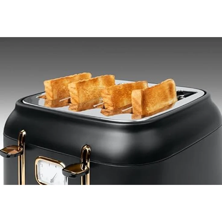 Muse Edelstahl-Toaster im schwarzen Retro Design, analoge Anzeige, beleuchtete Tasten, 6 Bräungsstufen, 4 Scheiben, MS-131 BC, Vintage Look, mit Krümelschublade – Bild 3