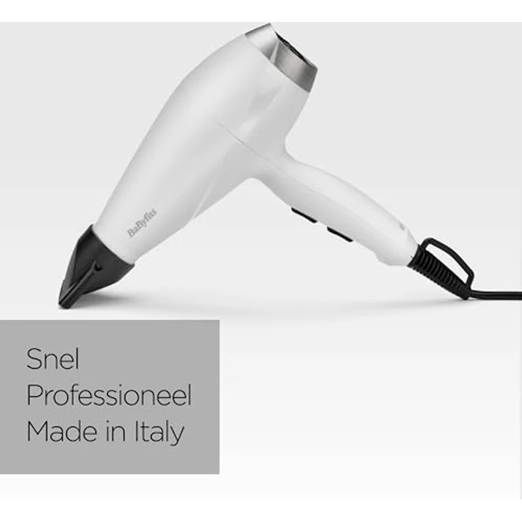 Babyliss 2000 Profi-Haartrockner Pro Speed, matt Weiß, AC Motor, 2000W, 100 Km-H, extra langes kabel, Made in Italy, 6704WE – Bild 6