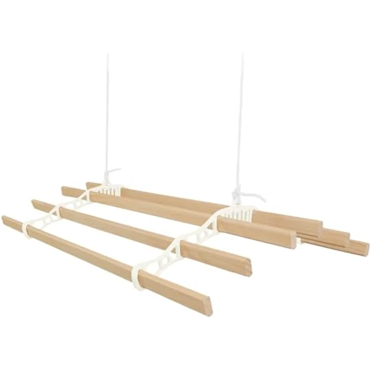 Monster Shop Decken-Wäscheständer, 1,5 m, 6 Latten, elfenbein, ausziehbar, Gusseisen, lackiertes Kiefernholz, inklusive Befestigungsset – Bild 1