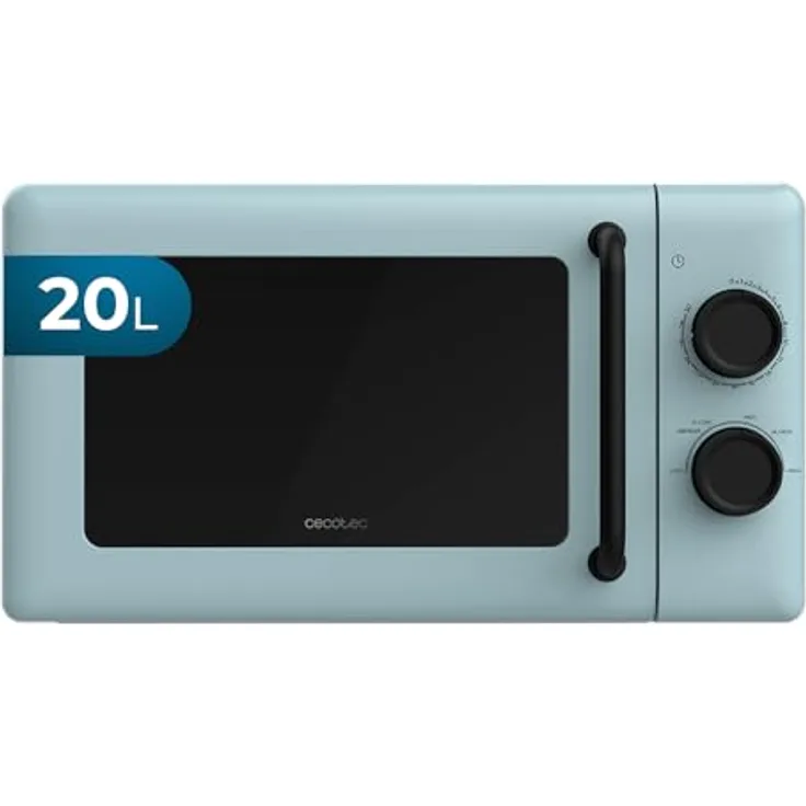 Cecotec Proclean 3010, Mikrowelle 1150 W, 20 L, Edelstahl, blau, mit Drehknopf und Auftaumodus