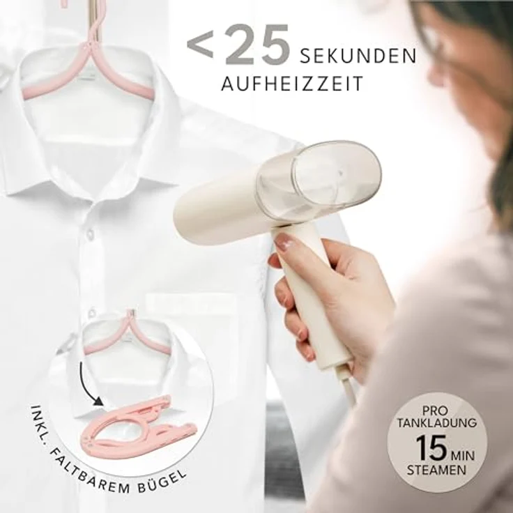 LEBENLANG Reise Dampfglätter, Kompakt Faltbar, 900W Hand Steam Iron mit Reise Set in Weiß, inkl. Bügelhandschuh und Reisetasche – Bild 2