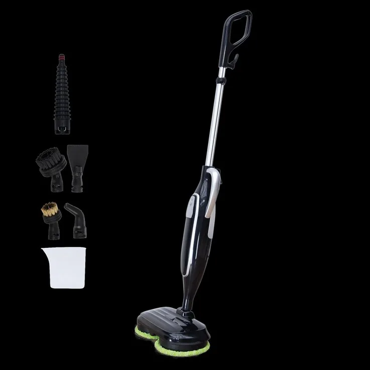 "MediaShop Dampfreiniger Livington Steam Twister schwarz - Bodendampfreiniger mit rotierendem Doppelmop-Kopf und 3-Stufen-Dampfautomatik"