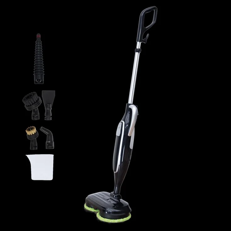 "MediaShop Dampfreiniger Livington Steam Twister schwarz - Bodendampfreiniger mit rotierendem Doppelmop-Kopf und 3-Stufen-Dampfautomatik"