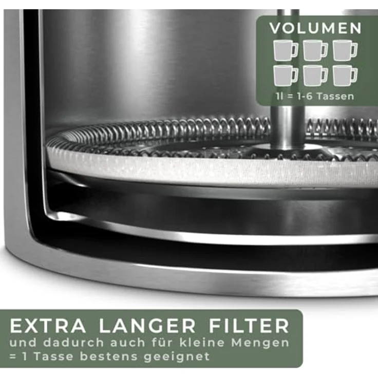 Waldwerk French Press Kanne Kaffeebereiter aus doppelwandigem Edelstahl mit Eichenholz Holzgriff, 1l Kaffeekanne, plastikfreier Kaffeezubereiter – Bild 5