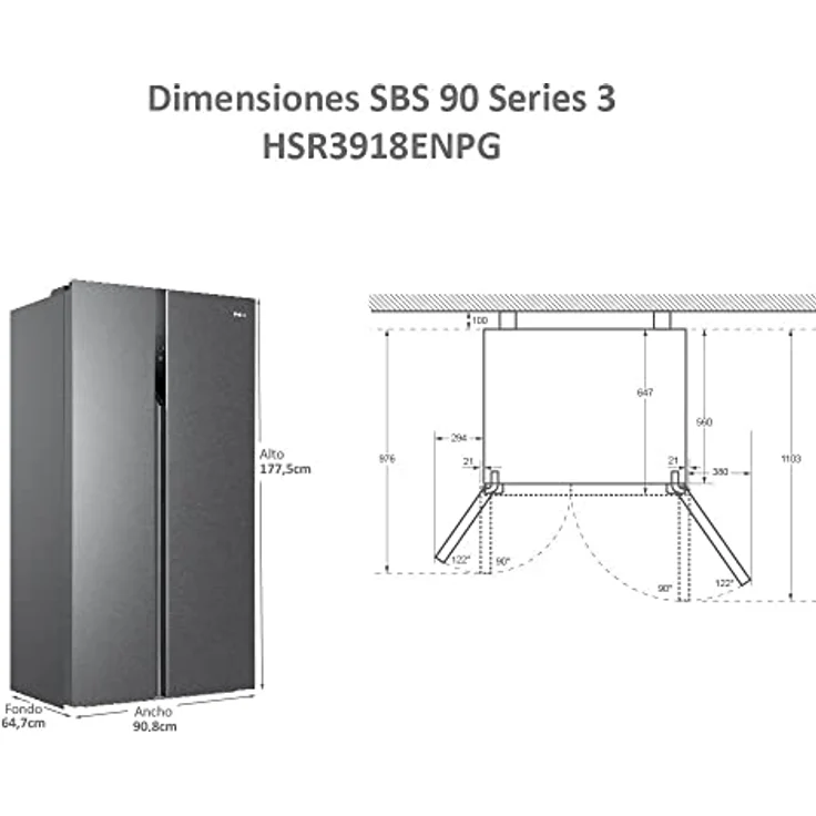 Haier HSR 3918 ENPG Side-by-Side-Kühlschrank, freistehend, Edelstahllook – Bild 4