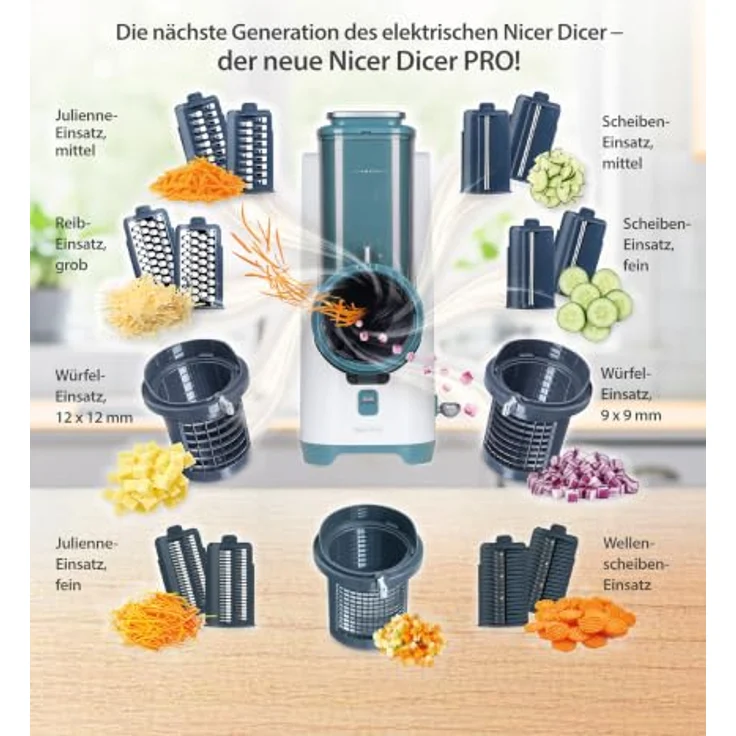 Genius Nicer Dicer Electro PRO Set 32-tlg., leistungsstarker Allesschneider mit 9 Schneid-Einsätzen, sage – Bild 6