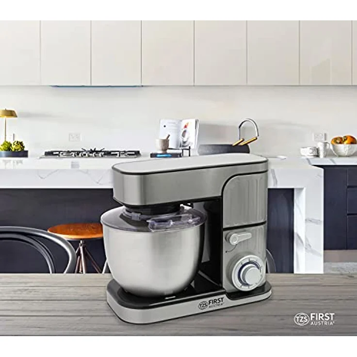 TZS First Austria Profi Küchenmaschine 1300 W, 5 L Behälter, 6 Geschwindigkeiten, Knetmaschine, Küchenmaschine mit Knetfunktion, Standmixer, Edelstahl – Bild 2
