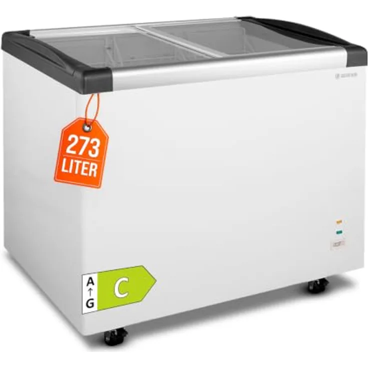 GASTROHERO Tiefkühltruhe 350, 273 Liter mit Glasschiebedeckel und 4 Rollen, abschließbar