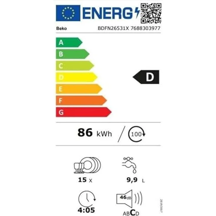 Beko BDFN26531X, freistehender Geschirrspüler mit Edelstahl-Oberfläche, 15 Massgedecke, 46 dB, verschiedene Spülprogramme – Bild 7