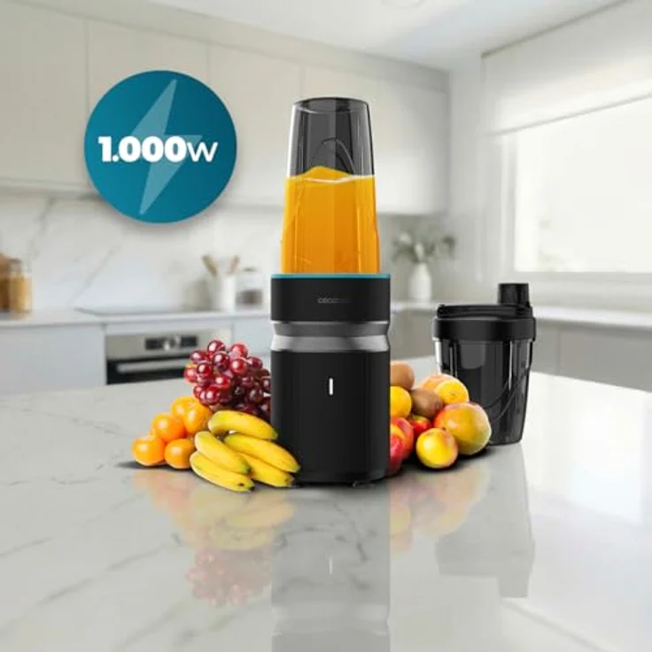 Cecotec Personal Blender PowerTitanium 1000 Push2Go Duo, 1000 W, 6-flügelige Edelstahlklinge, LED-Display, zwei Becher (500 ml und 700 ml) – Bild 2