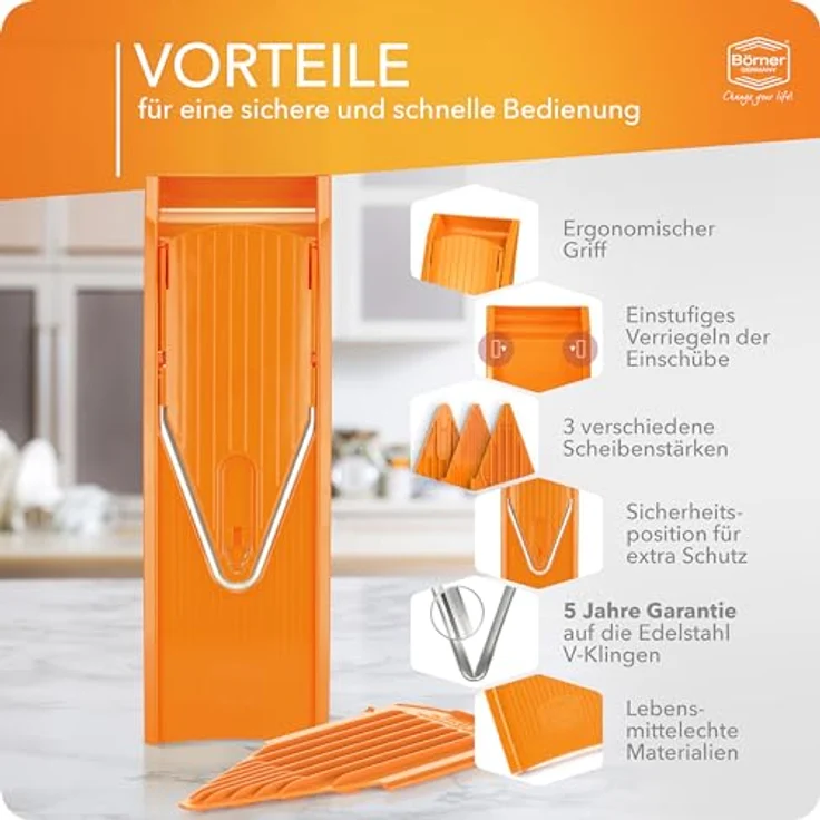 Börner Gemüsehobel V1 ClassicLine Basis Set, Kunststoff, nur zum Schneiden von Scheiben orange – Bild 5