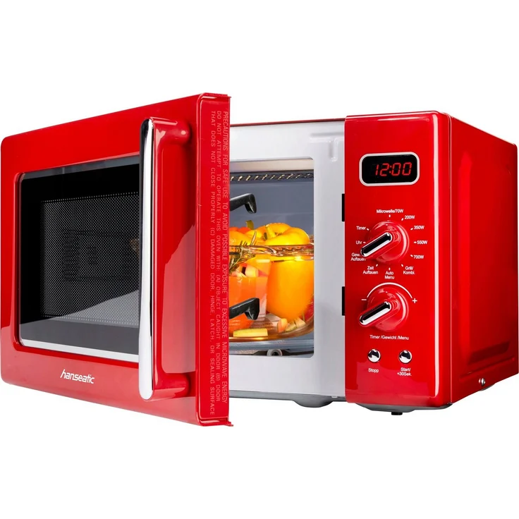Hanseatic Mikrowelle AG720CE6-PM, Grill & Mikrowelle, 20 l, 5 Leistungsstufen, Auftaufunktion, Rot, Retro Design