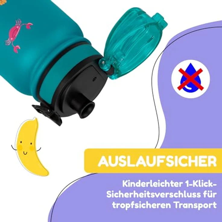 Schmatzfatz Trinkflasche Kinder Auslaufsicher, 550ml Edelstahl-Trinkflasche für Schule & Kindergarten, Wasserflasche BPA-Frei, Für Kaltes & Heißes, Auslaufsichere Trinkflasche für Mädchen & Jungen – Bild 2