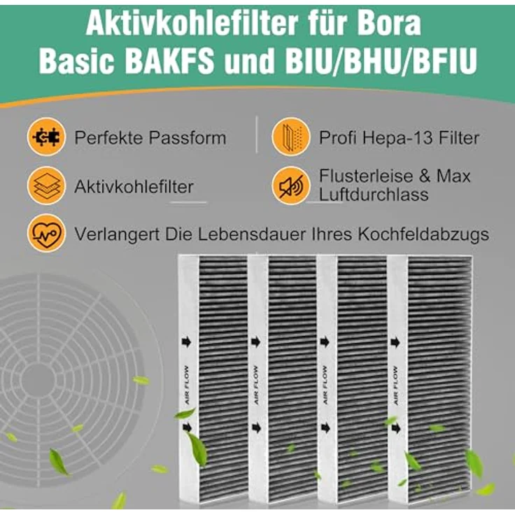 Yelid Aktivkohlefilter für Bora Basic BAKFS, BHU, BIU, BFIU, 4 Stück im 2x2er Set, hohe Geruchsabsorption, ISO-zertifiziert, Maße: 34 x 12.3 x 4.2 cm – Bild 3