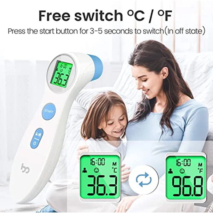 Fieberthermometer für Babys, Kinder und Erwachsene, kontaktloses Stirnthermometer Infrarot Thermometer mit sofortiger genauer Ablesung, Fieberalarm, Weiß, Digital – Bild 3